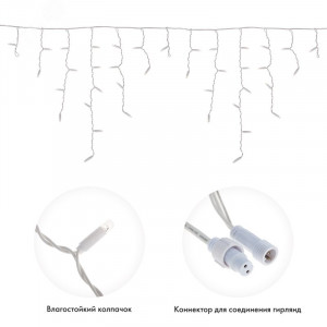 Гирлянда светодиодная "Айсикл" (бахрома) 4.8х0.6м 152LED бел. 15Вт 230В IP65 провод бел. (нужен шнур питания 303-500-1) 255-137-6