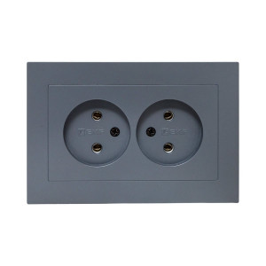 Механизм розетки двойной, 16А, без заземления, без шторок, с рамкой, графит Эпика EKF UP1-SOG-200