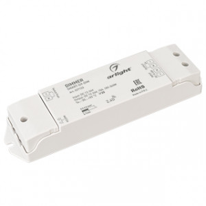 Диммер SMART-D9-DIM (12-24V, 1x15A, 2.4G) 027133, Диммер для монохромной светодиодной ленты (ШИМ). Питание/рабочее напряжение 12-24VDC, максимальный ток 15A на канал, 1 канал, максимальная мощность 180-360W. Винтовые клеммы. Корпус - PVC. Габариты 175x45x27 мм. Управляется пультами и панелями серии SMART