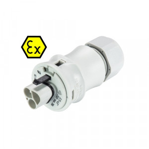 Вилочный разъем на кабель EX RST20I3SXS1 ZR1 V GL, Взрывозащищенный вилочный разъем на кабель диам. 6-10 мм, IP68(69k), 3 полюса, винтовая фиксация провода, номинальные характеристики: 250/400V, 20A, цвет: белый, серия RST Ex