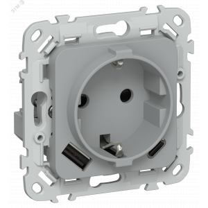 FLITE Розетка 1-местная с заземлением с защитными шторками 16А с USB A+C 20Вт безвинтовое крепление РСЮшс11-1-ФлС серый IEK FI-R14-16-1-U22-020-K03