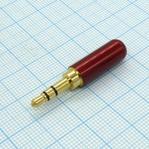 TRS 3.5R (mini plug) штекер металл мини, Стерео аудио штекер 3.5мм, металлический красный миниатюрный кожух.