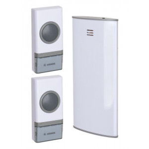 Звонок беспроводной полиф. 23 мелодии 150м 2 кноп. 2хAA (не в компл.) бел. КОСМОС KOC_AG307C2