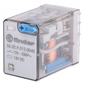 56.32.9.012.0040, Миниатюрное силовое электромеханическое реле; монтаж в розетку или наконечники Faston (4.8х0.5мм); 2CO 12A; контакты AgNi; катушка 12В DC; степень защиты RTI; опции: нет