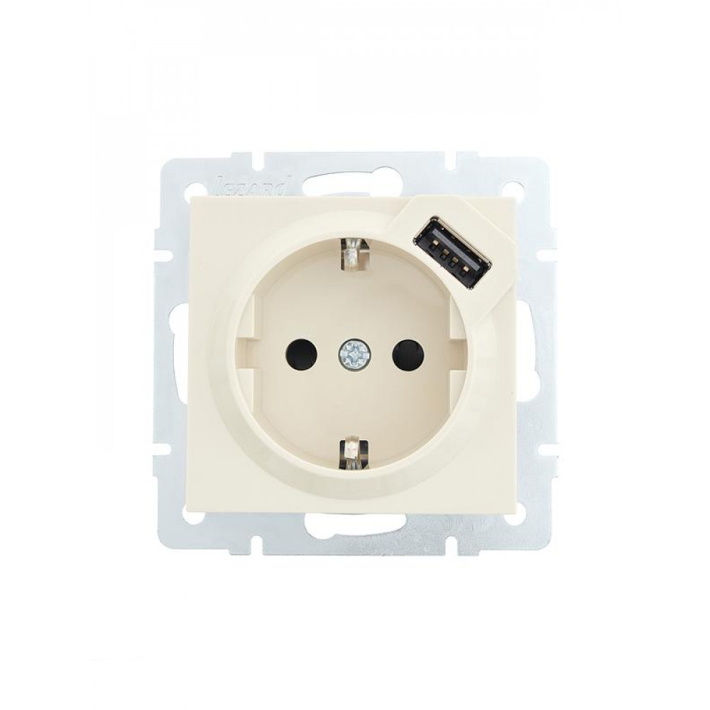 Изображение товара Розетка Lezard Vesna 1-м СП с заземлением и USB зарядкой кремовая