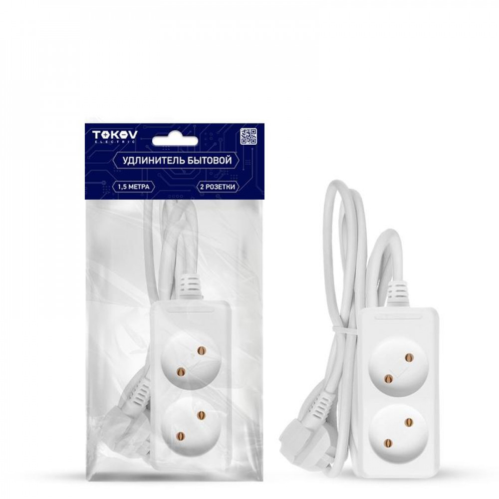 Изображение товара Удлинитель 2х1.5м без заземления 10А 2х0.75 TOKOV ELECTRIC