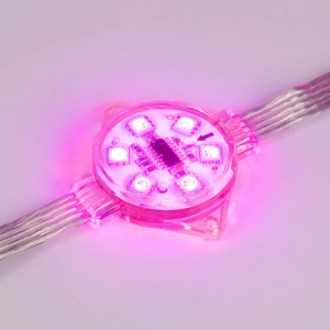 Модуль управляемый VISOR-DMX-5060-6-24V RGB 120deg (D40x12mm, 1.5W, IP68) 029188, Управляемый светодиодный модуль DMX с держателем, RGB, микросхема TM512AС, напряжение 24 В, мощность 1.5 Вт, 6 светодиодов SMD 5060, угол 120°. Создание медиафасадов. 20 шт на цепочке, 2 цепочки в пакете, расстояние между центрами модулей 240 мм, длина пр