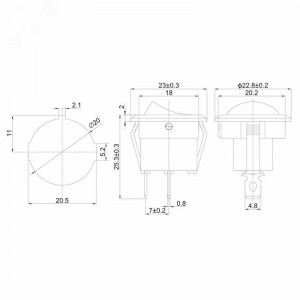 RWB-212 черный, Выключатель клавишный круглый ON-OFF (2c) 6А 250В