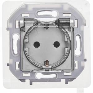 Розетка 1-м СП Inspiria 16А IP44 250В 2P+E защ. шторки с крышкой немецк. стандарт механизм алюм. Leg 673742