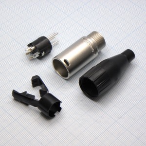 XLR 4M, на кабель, черный d=3-6.5мм, AC4M штекер Cannon 4х контактный, на кабель, черный пластиковый кожух для кабеля от3 до 6.5мм