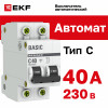 Выключатель автоматический модульный 2п C 40А 4.5кА ВА 47-29 Basic EKF mcb4729-2-40C