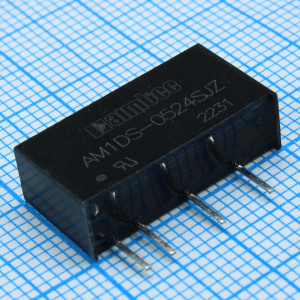 AM1DS-0524SJZ, DC/DC, 1Вт, вход 4.5…5.5В, выход 24В/0.004…0.042А, изоляция 1500В DC, КПД 85%, максимальная емкостная нагрузка не более 220мкФ, SIP7, 19.65x6x10.16мм, -40…105°C, пластик