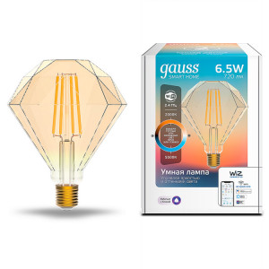 Лампа светодиодная филаментная Gauss Smart Home DIM+CCT E27 Diamond Golden 6,5 Вт 2000-5500 К 1/40 [1370112]