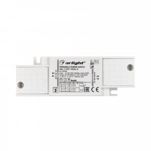 Блок питания ARJ-7-PFC-TRIAC-A (7W, 350-500mA) 028188, Диммируемый источник тока по стандарту TRIAC с гальванической развязкой для светильников и мощных светодиодов. Входное напряжение 220-240 VAC. Выходные параметры: 7-13 В, 350-500 mА, 6.5 Вт. Выбор значения тока осуществляется DIP-переключателем. Встроенны