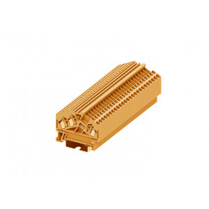 Проходная клемма 225962, Проходная клемма, угловая, 3 точки подключения, тип фиксации провода: пружинный, номинальное сечение: 2,5 мм кв., 24A, 800V, ширина: 5 мм, цвет: оранжевый, тип монтажа: DIN35