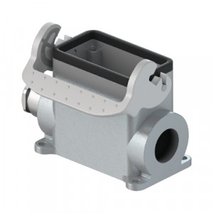 Закрытое основание разъема BAS GUT GM 6HM25 A0, Основание разъема на панель, закрытое, типоразмер 6B, высокое исполнение, с уплотнителем, 1 кабельный ввод M25x1,5, IP54, с левым расположением, с одной защелкой, без защитной крышки, материал корпуса: алюминиевый сплав