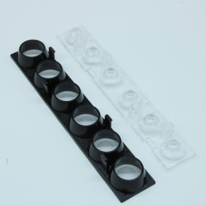 ASM-847, Групповая линейная линза на 6 светоточек с черным рефлектором, для светодиодов 3030/3535, 90%, 24°. 6X1, 108mm H:19mm, PMMA-PC