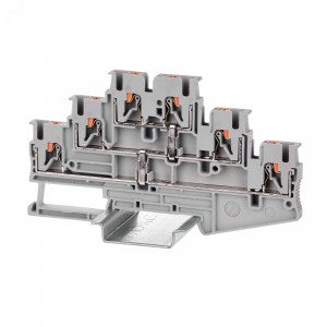 Клемма трехуровневая, зажим push-in, 6 точек подключения с перемычкой между уровнями, 2.5 кв.мм, серая VPR-2.5-3L-PV-GY