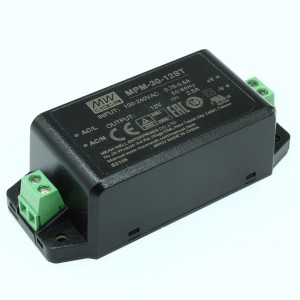 MPM-30-12ST, AC-DC med, 30Вт, вход 80...264В AC 47...440 Гц, выход 12В/2.5А, изоляция 4000В AC, в корпусе на шасси, 91x39.5x28.5мм, -40...+85°C, винтовые зажимы