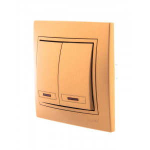 Выключатель 2-кл. СП Mira 10А IP20 с подсветкой со вставкой зол. метал. 701-1313-112