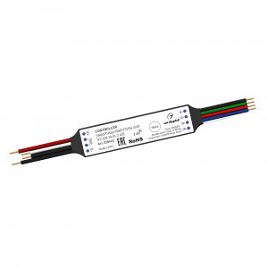 Контроллер SMART-K46-RGB-PUSH-SUF (12-24V, 3x1A, 2.4G) 028440, Миниатюрный контроллер для RGB светодиодной ленты (ШИМ). Питание/рабочее напряжение 12-24VDC, максимальный ток 1A на канал, 3 канала, максимальная мощность 36-72W. Поддерживает функцию Push-Dim. Габариты 60x14x6 мм. Совместим с пультами и панелями SMART,