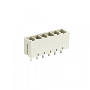 Вилочный разъем на плату 8813 S/6 G OB, Вилочный разъем, вертикальный, на плату, шаг: 3.81 мм, 6 полюсов, фиксация на плате пайкой, исполнение: без маркировки, 250V, 8А, цвет: серый