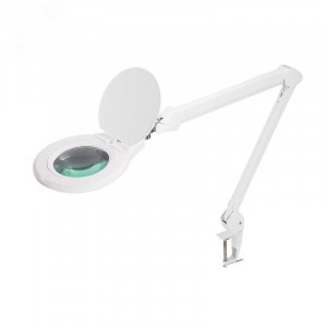 Лупа на струбцине круглая, 5D, с подсветкой 72 SMD, сенсорный регулятор яркости, белая