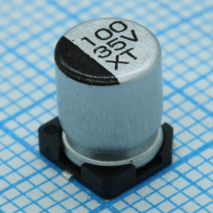 VT101M1EBKJ0607VBK, Конденсатор алюминиевый электролитический 100мкФ 25В ±20% (6.3х7.7мм) SMD 100мА 2000часов 105°С лента на катушке