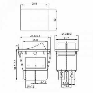RWB-511 красный/зеленый, Выключатель клавишный двойной с подсветкой ON-OFF (6c) 15А 250В
