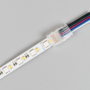 Коннектор HIP-RGBW-10mm-5pin-STW 042067, Одиночный коннектор (без провода) для подключения питания к открытым IP20 светодиодным RGBW лентам шириной 10 мм. Материал - прозрачный пластик. Обеспечивает соединение без видимых разрывов. Максимальный допустимый ток 3 А, напряжение 3-24 В. Цена за 1шт.