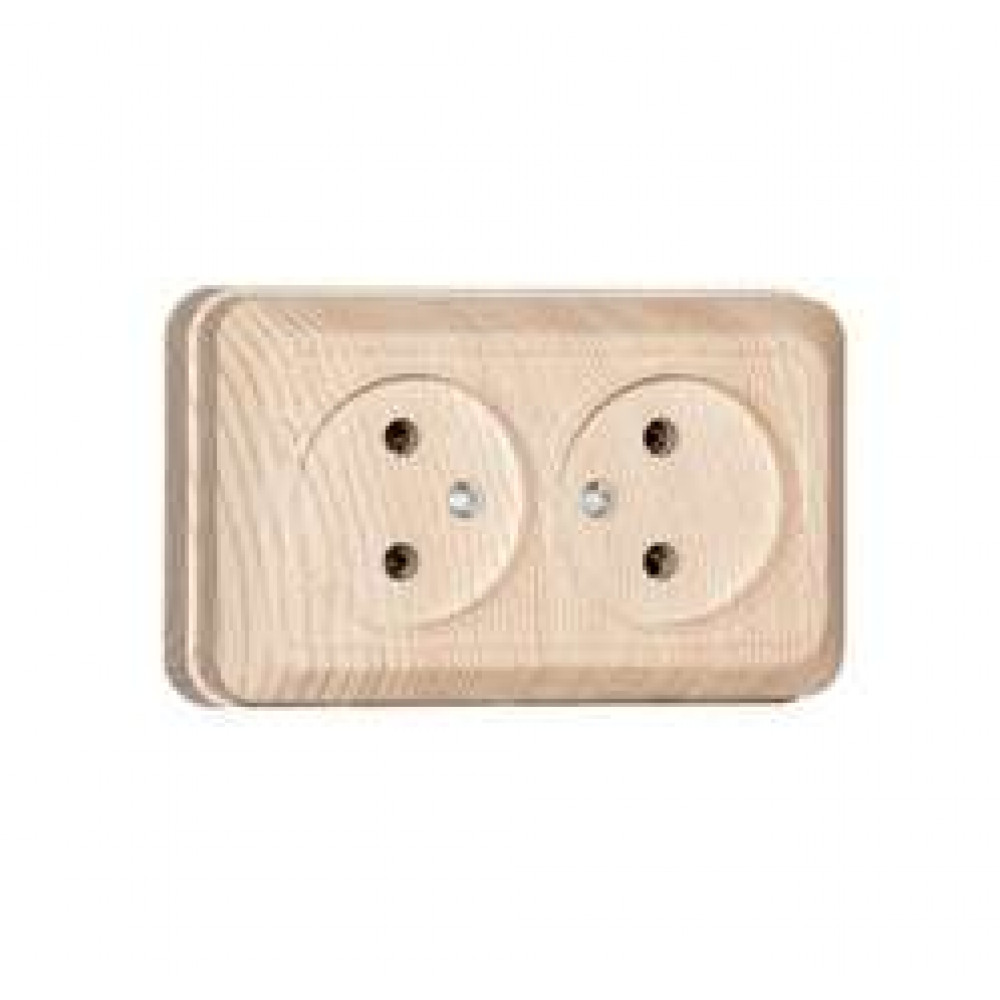 Изображение товара Розетка 2-м ОП Олимп 16А без заземлания сосна IP20 пластик