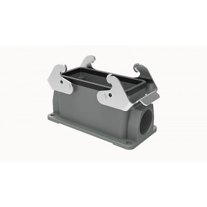 Закрытое основание разъема D16B-SF-2L-PG21, Основание разъема на панель, закрытое, типоразмер 16B, с уплотнителем, 1 отверстие с резьбой для кабельных вводов PG21, с двумя защелками, без защитной крышки, материал корпуса: алюминиевый сплав