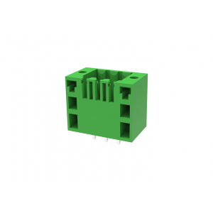 Вилочный разъем на плату MC-DPG3.5V18-I-3500, Вилочный разъем, вертикальный, два контакта на полюс, на плату, шаг: 3.5 мм, 18 полюсов, фиксация на плате пайкой, исполнение: с дополнительной фиксацией на плате, 125V, 10A, цвет: зеленый