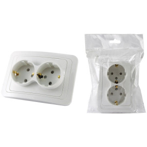 Розетка двойная 2П+З 16А c защитными шторками белая "Валдай" (пром. упаковка) SQ1804-0030