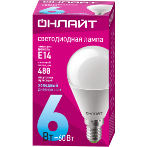 Лампа светодиодная 61 136 OLL-G45-6-230-6.5K-E14 6Вт 61136