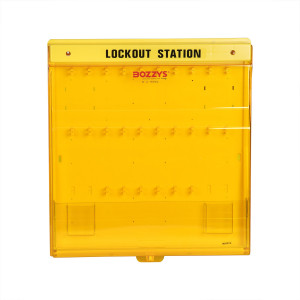gwrB201, Станция блокировочная пластиковая закрытая, 26 держателей для замков, 2 держателя для бирок, поликарбонат, 590х650х95 мм, цвет – желтый, 1 шт/упак