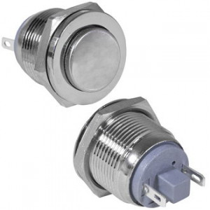 GQ19PH-10/J/N OFF-(ON), Антивандальная кнопка металлическая без фиксации, посадочная резьба М19, контакты под пайку