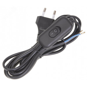 Шнур для бра УШ-1КВ 2м с опрес. вилкой и выключателем 2х0.75 черн. WUP20-02-K02