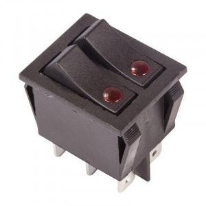 RWB-512 красный, Выключатель клавишный двойной с подсветкой ON-OFF (6c) 15А 250В