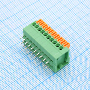 GT141R-2.54-10P-14-00, Нажимной безвинтовой клеммный блок 10 контактов. Зажим типа торцевой контакт. Серия DG141R-2.54