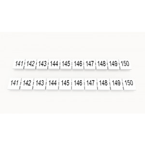 Маркировка (в кассетах) ZB10-10P-19-287Z(H), Кассета с маркировочными шильдиками, для клемм сечением 10 мм.кв., верхняя, 10 шильдиков, нанесенные символы: 141...150, с вертикальным расположением, размер шильдика: 9,3 x 10,7 мм, цвет: белый