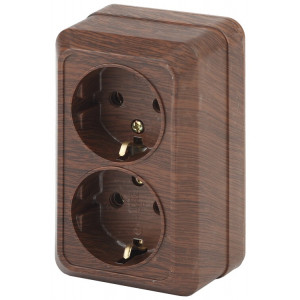 Розетка Quadro 2-204-10 с заземлением двойная 2х2P+E Schuko, 16А-250В, IP20, ОУ, венге Б0053805