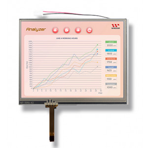 WF57A4TLAFDNT0#, TFT 5.7", 640xRGBx480, 18-бит параллельный интерфейс, яркость 350 Кд/м2, контрастность 300:1, драйвер HX8250+HX8678 -20...+70°С
