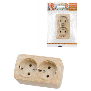 Розетка двойная 2П+3 открытой установки IP20 16А, сосна "Дача" Народная SQ1824-0040