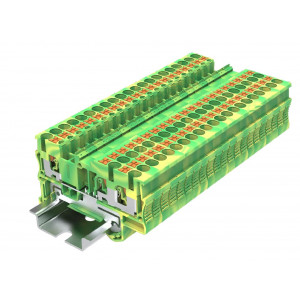 Заземляющая клемма PTP2.5-3-PE, Заземляющая клемма,3 точки подключения, тип фиксации провода: Push-in, номинальное сечение: 2,5 мм кв., 24A, 800V, ширина: 5,2 мм, цвет: желто-зеленый, тип монтажа: DIN35