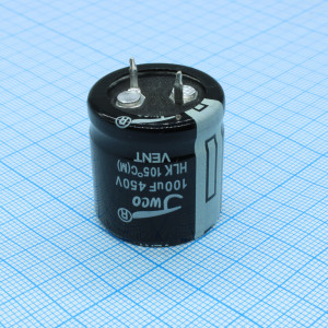 HLK101M2WBKJ2525VBK, Конденсатор алюминиевый электролитический 100мкФ 450В ±20% (25х25мм) защелкиваемые выводы 10мм 2000часов 105°C россыпь