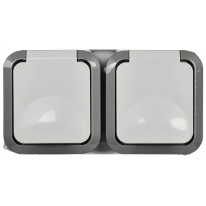 Розетка 2-м ОП TORS 16А IP55 TS222 горизонт. с заземл. с крышкой бел. TS-R26-16-55-G-K41