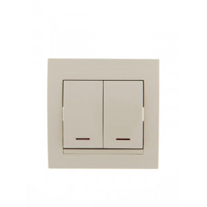 DERIY Выключатель х2 с подсветкой ПБТ крем 702-0303-112