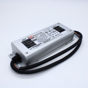 ELG-75-24A, AC-DC, 75.6Вт, IP65, вход 100…305В AC, 47…63Гц/142…431В DC, ККМ, выход 12…24В/3.15А, изоляция 3750В AC, в кожухе 180х63х35,5мм, -40…+85°С (корпус), рег. выхода