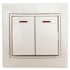 1-105-02 Выключатель двойной с подсветкой, 10А-250В, IP20, СУ, Plano, сл.кость (10/200/2400) Б0027604